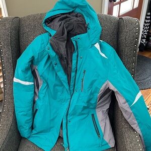Teal and Gray Snow Jacket with removable lining, M